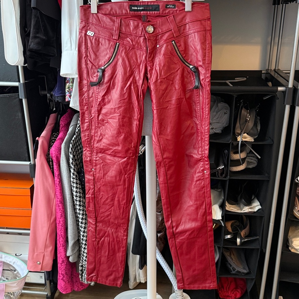 Miss Sixty Bold Red Leather Trousers - Picture 2 of 3